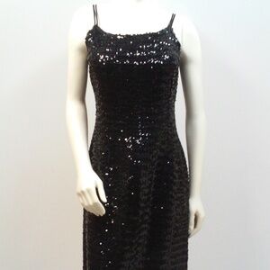 Vintage 60s Black Sequin Dress Pencil Wiggle Cocktail Dress Size Small M…